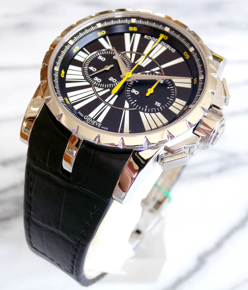 内部点検済 ROGER DUBUIS ロジェデュブイ エクスカリバー クロノ クロノグラフ DBEX0180 EX42.78.90.00/09R01/A 世界280本限定 50m防水 黒 ブラック SS ステンレス 純正ベルト 純正尾錠 メンズ 自動巻き 【6ヶ月保証】【腕時計】