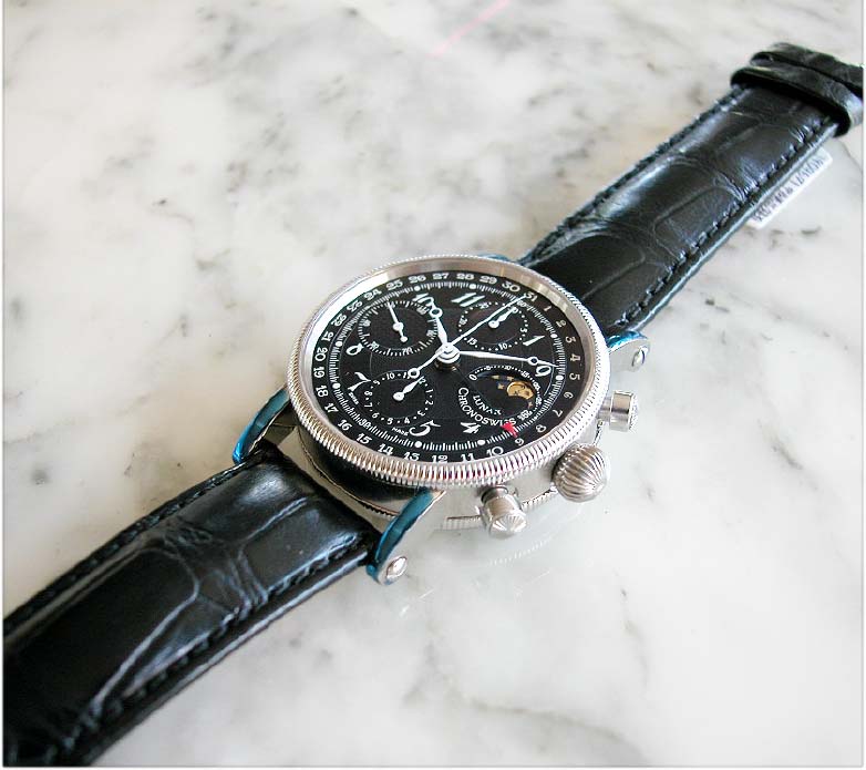 【115889】Chronoswiss クロノスイス  CH7523 ルナ クロノグラフ ブラックダイヤル SS/レザー（クロコ） 自動巻き 当店オリジナルボックス 腕時計 時計 WATCH メンズ 男性 男 紳士